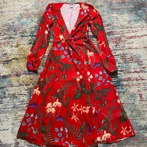 H&M flora and fauna print wrap midi dress